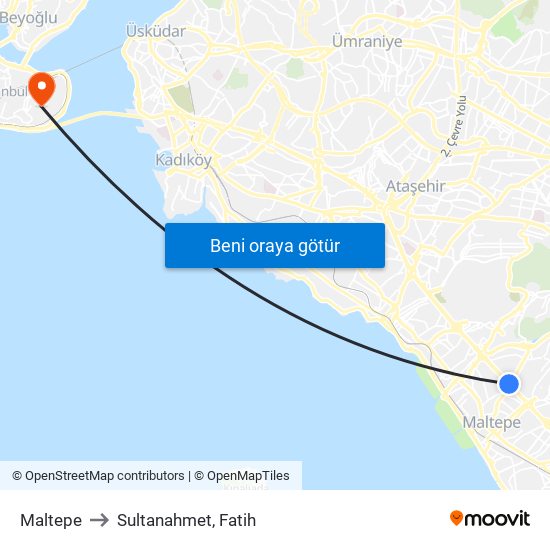 Maltepe to Sultanahmet, Fatih map