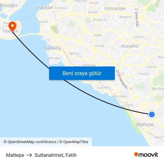 Maltepe to Sultanahmet, Fatih map