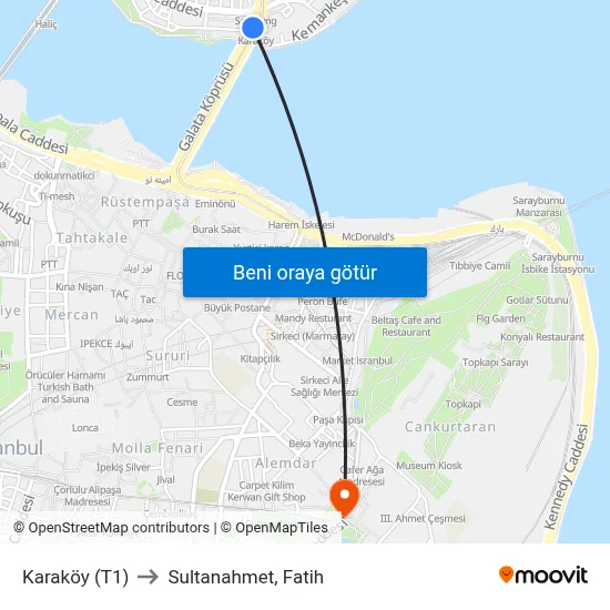 Karaköy (T1) to Sultanahmet, Fatih map