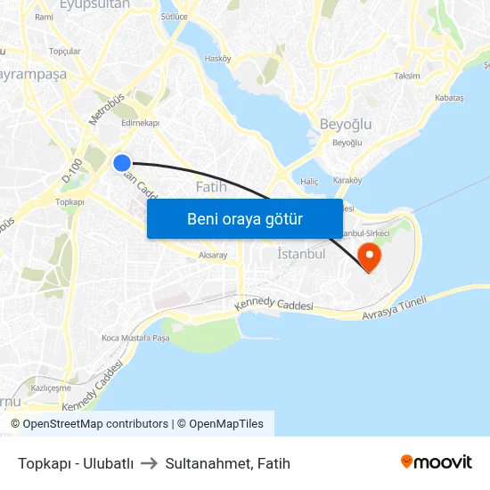 Topkapı - Ulubatlı to Sultanahmet, Fatih map