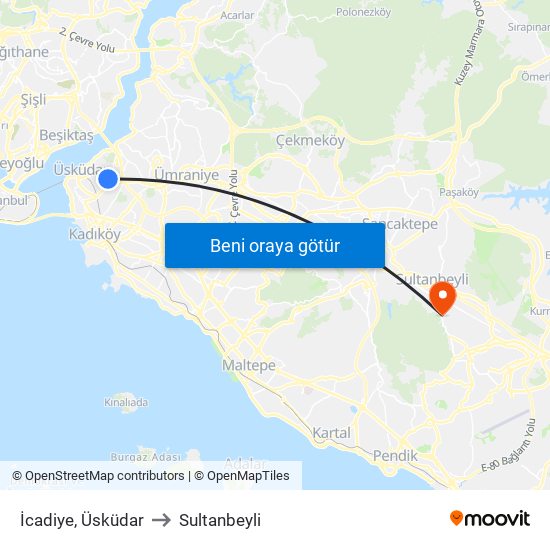 İcadiye, Üsküdar to Sultanbeyli map