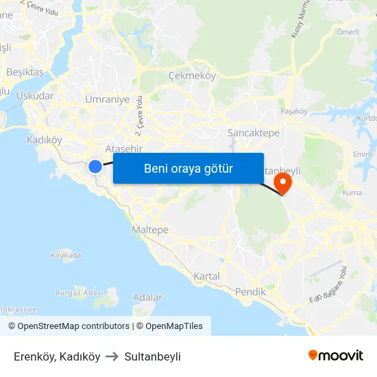 Erenköy, Kadıköy to Sultanbeyli map