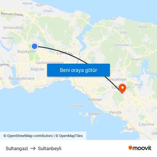 Sultangazi to Sultanbeyli map