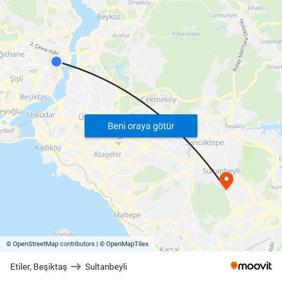 Etiler, Beşiktaş to Sultanbeyli map