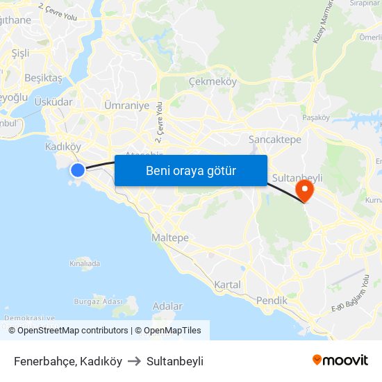 Fenerbahçe, Kadıköy to Sultanbeyli map
