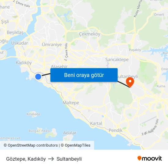 Göztepe, Kadıköy to Sultanbeyli map