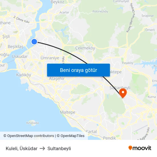 Kuleli, Üsküdar to Sultanbeyli map