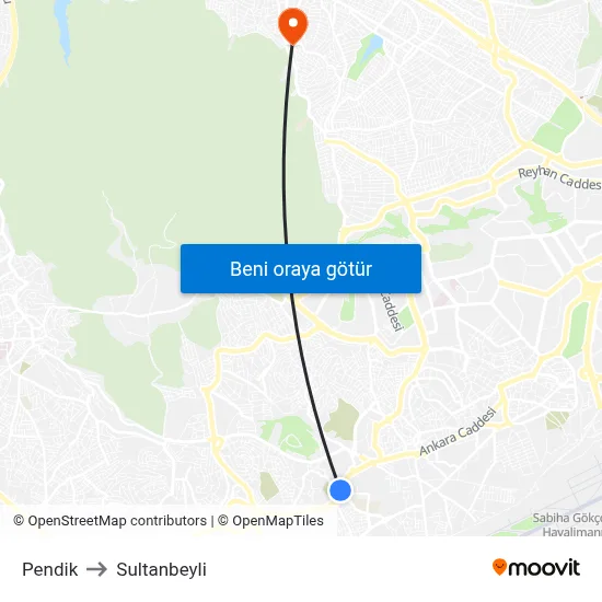 Pendik to Sultanbeyli map