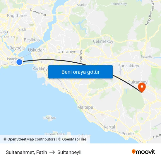 Sultanahmet, Fatih to Sultanbeyli map