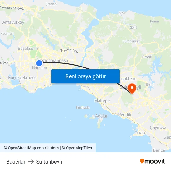 Bagcilar to Sultanbeyli map