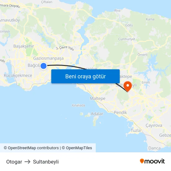 Otogar to Sultanbeyli map