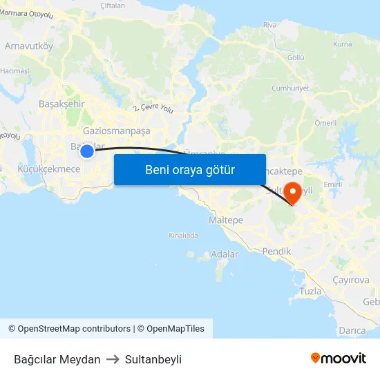 Bağcılar Meydan to Sultanbeyli map