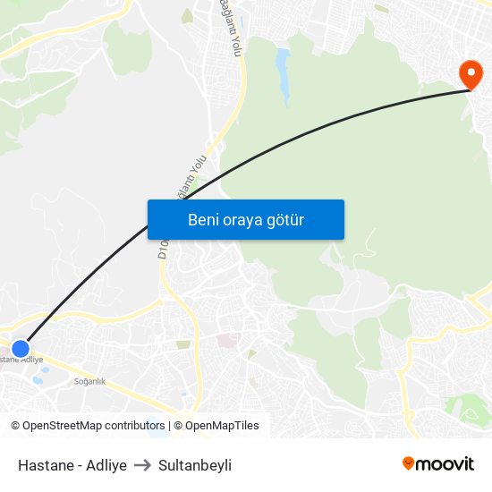 Hastane - Adliye to Sultanbeyli map