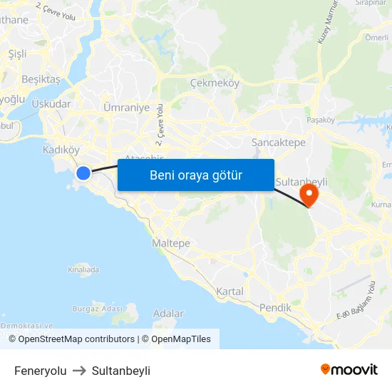 Feneryolu to Sultanbeyli map