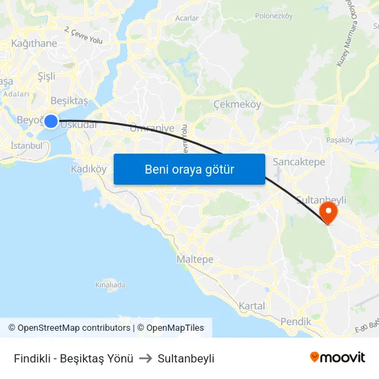 Fındıklı - Beşiktaş Yönü to Sultanbeyli map