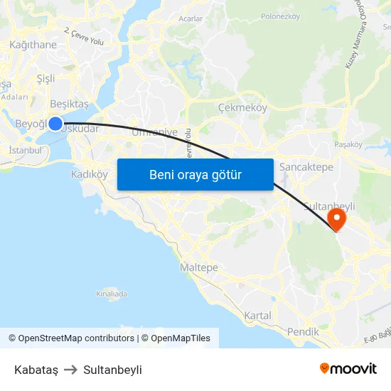 Kabataş to Sultanbeyli map