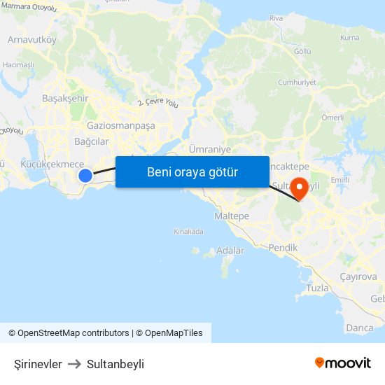 Şirinevler to Sultanbeyli map
