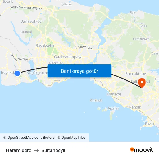 Haramidere to Sultanbeyli map
