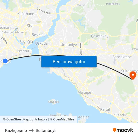 Kazlıçeşme to Sultanbeyli map