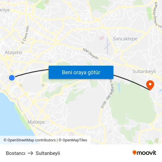 Bostancı to Sultanbeyli map