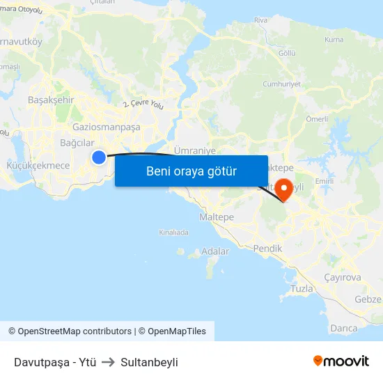 Davutpaşa - Ytü to Sultanbeyli map