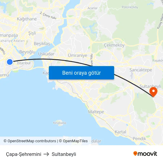 Çapa-Şehremini to Sultanbeyli map