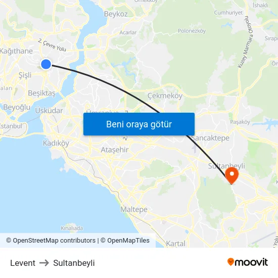 Levent to Sultanbeyli map