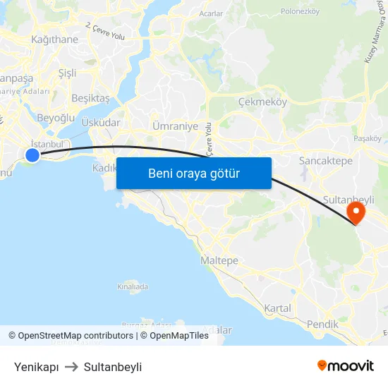 Yenikapı to Sultanbeyli map
