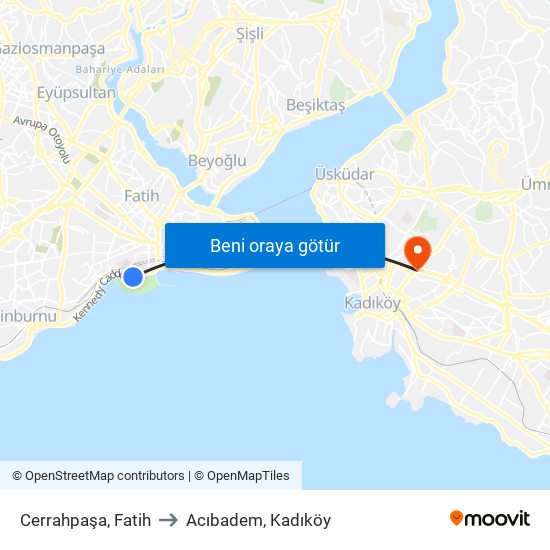 Cerrahpaşa, Fatih to Acıbadem, Kadıköy map