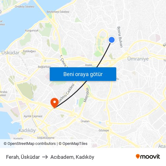 Ferah, Üsküdar to Acıbadem, Kadıköy map