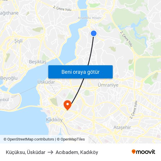 Küçüksu, Üsküdar to Acıbadem, Kadıköy map