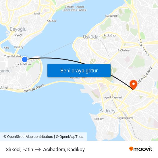 Sirkeci, Fatih to Acıbadem, Kadıköy map