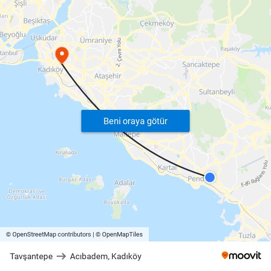 Tavşantepe to Acıbadem, Kadıköy map