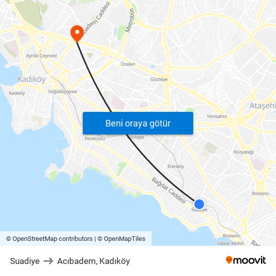 Suadiye to Acıbadem, Kadıköy map