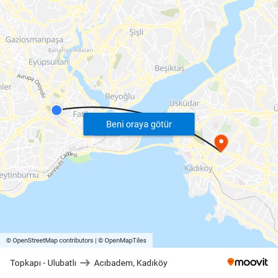 Topkapı - Ulubatlı to Acıbadem, Kadıköy map