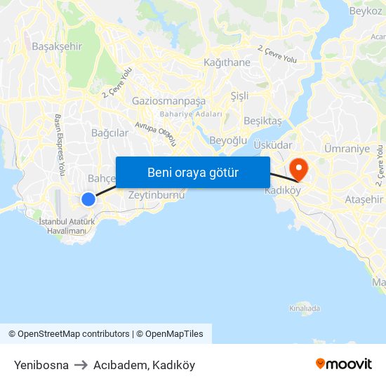 Yenibosna to Acıbadem, Kadıköy map