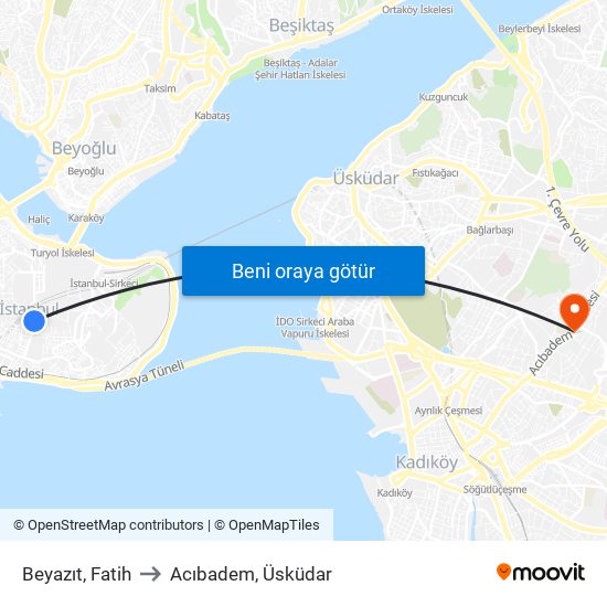 Beyazıt, Fatih to Acıbadem, Üsküdar map