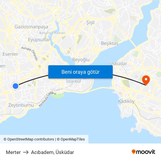 Merter to Acıbadem, Üsküdar map