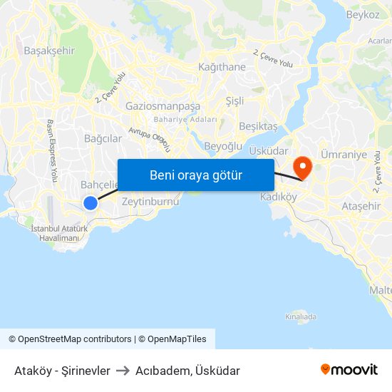 Ataköy - Şirinevler to Acıbadem, Üsküdar map