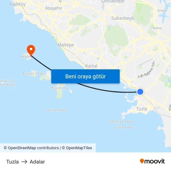 Tuzla to Adalar map