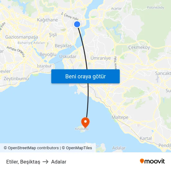 Etiler, Beşiktaş to Adalar map