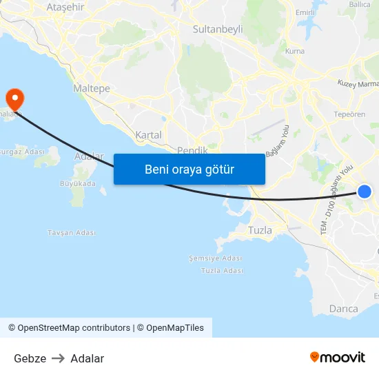 Gebze to Adalar map