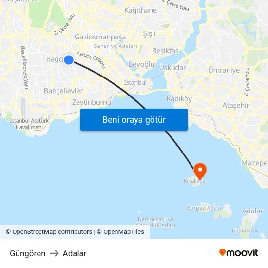 Güngören to Adalar map