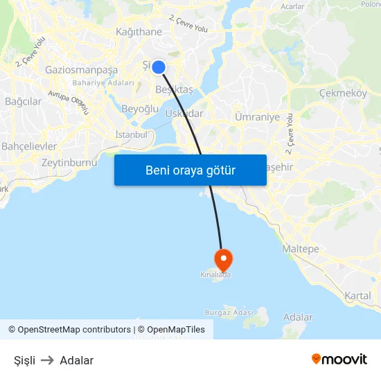 Şişli to Adalar map