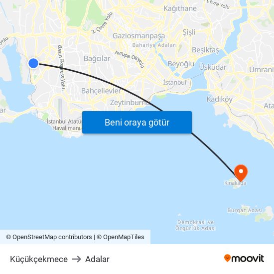 Küçükçekmece to Adalar map