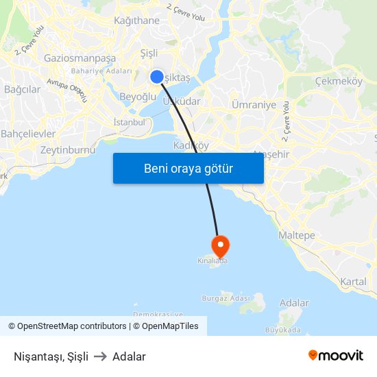 Nişantaşı, Şişli to Adalar map