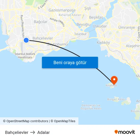 Bahçelievler to Adalar map