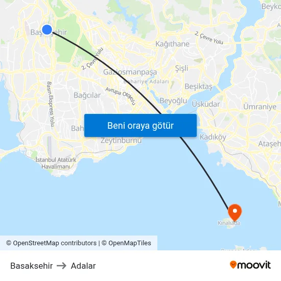 Basaksehir to Adalar map
