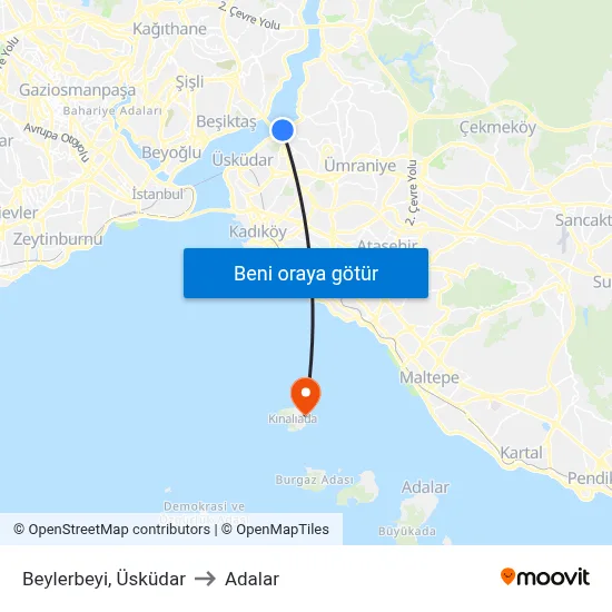 Beylerbeyi, Üsküdar to Adalar map