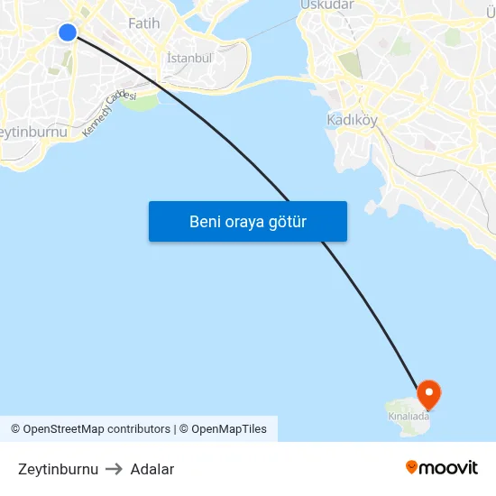 Zeytinburnu to Adalar map
